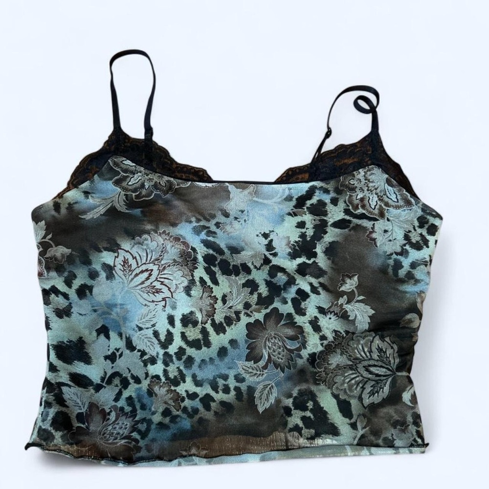 Urban Outfitters Teal and Black Patterned Camisole